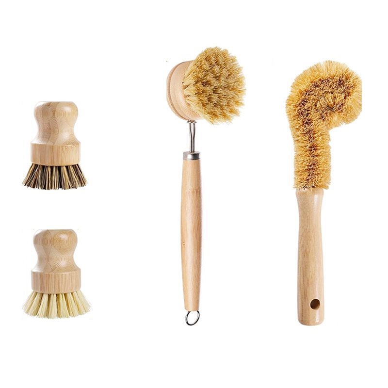 Dish Brush Bamboo - ABNL Ergonomiczne Drewniane Uchwyty 4-częściowy Zestaw